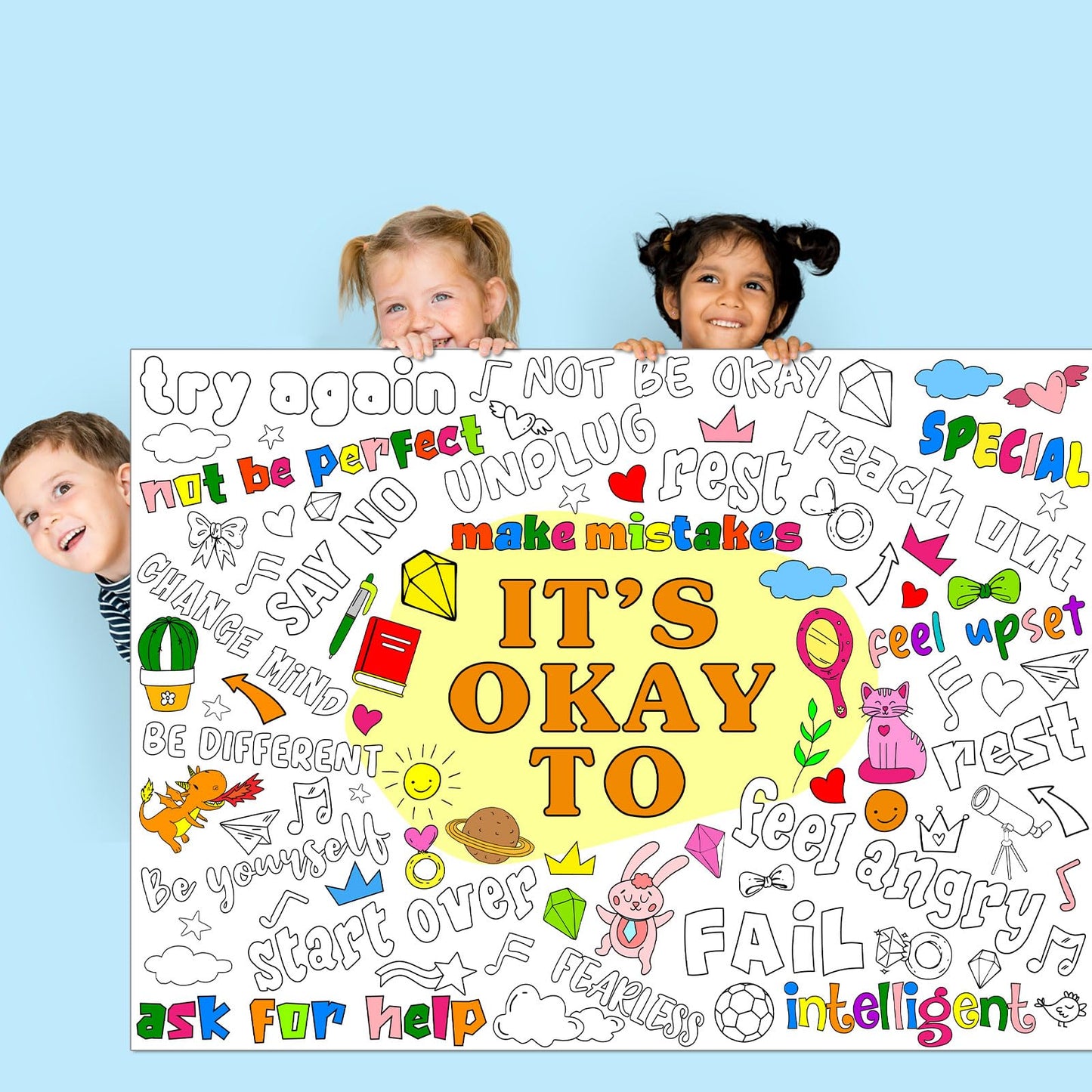 Positive Affirmations Coloring Poster For Kids Giant Huge Inspirational Coloring Tablecloth Large Positive Coloring Books Jumbo