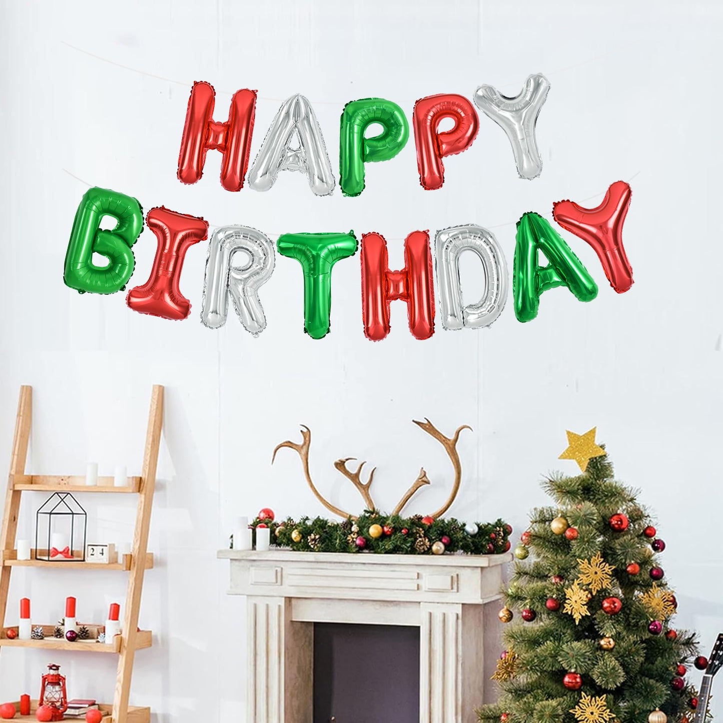 TONIFUL Mylar Foil Birthday Banner, 16 Inch Red Green Silver Happy Birthday Sign for Kids & Adults Party Decorations