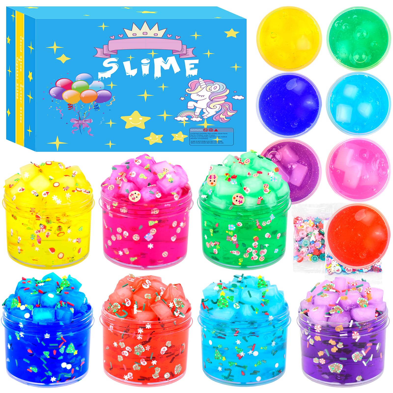 7 Pack Slime, Jelly Cube Crunchy Slime, Super Soft And Non-Sticky Clear Slime Kit, Christmas Slime Party Favors For Girls And Bo