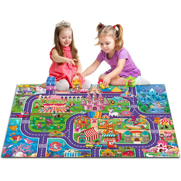 Oriate Kids Dream Mat Girls Toy Car Playmat, Princess Castle Girl Pink Kids Play Mat, Parent-Kid Interaction Pretend Game Mat For Playroom Classroom Bedroom Floor Decor, Ideal Girl Toys Play And Learn