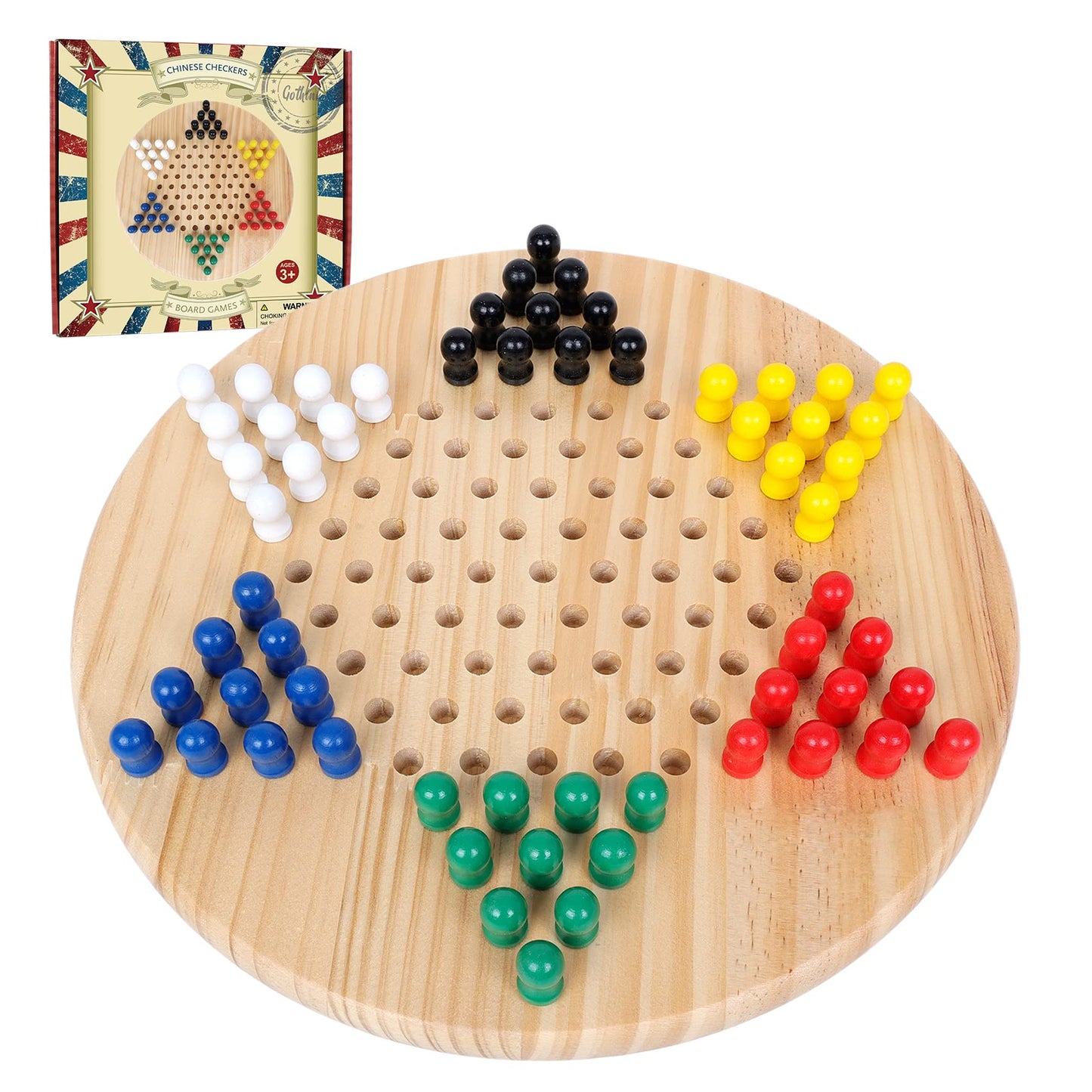 Gothink Chinese Checkers Board Game Toy For Adults Seniors Kids, 11.5 Inches Classic Wooden Checkers Game Set, 66 Wooden Pegs In 6 Bright Colors, Fun Family Board Games For All Ages