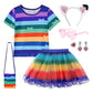 Yodison Cat Dollhouse Rainbow Tutu Dress For Girls, Birthday Outfit Set Costumes With Headband And Bag Halloween Party (110Cm/3-