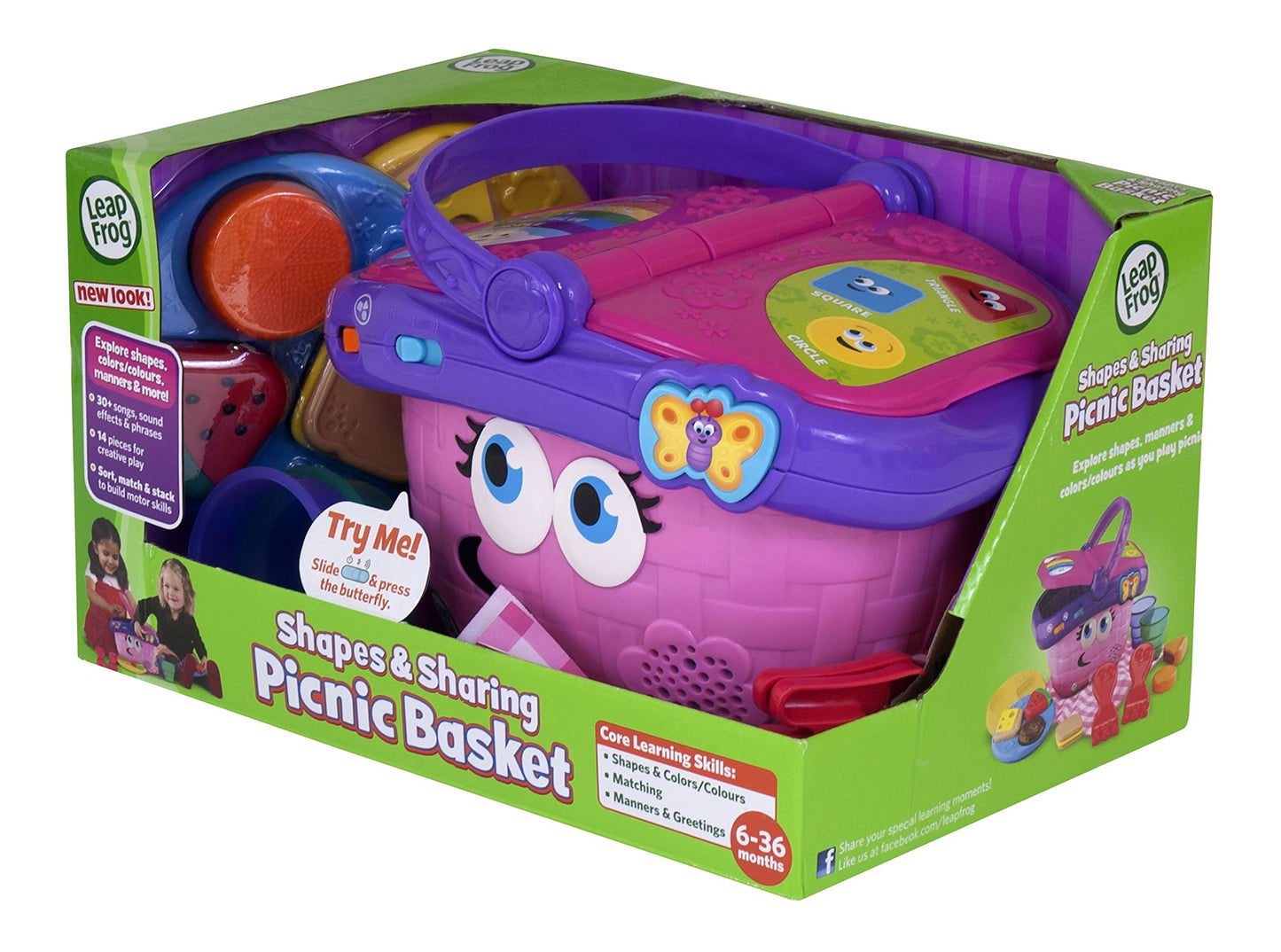 LeapFrog Shapes and Sharing Picnic Basket, 14 pcs, Multicolor, Plastic, 7.66 x 6.50 x 10.00", Model 80-19171E