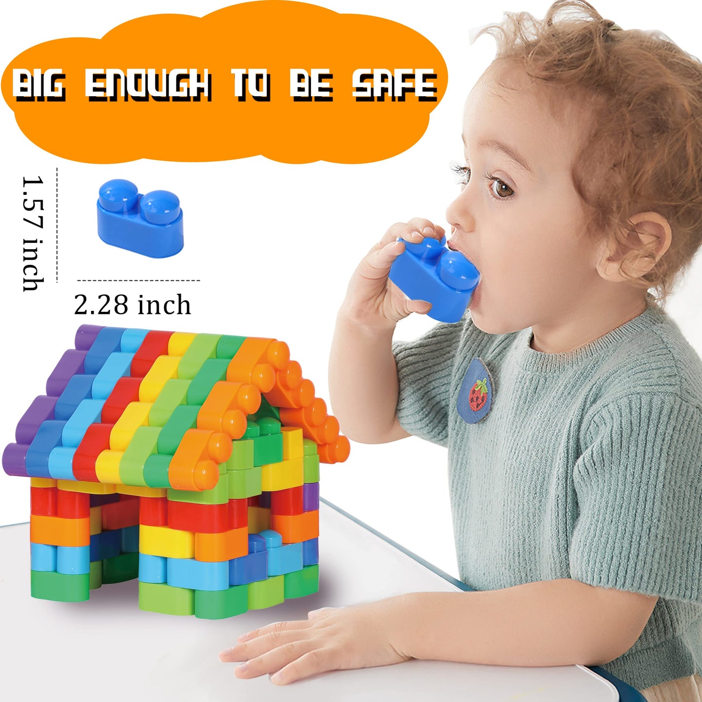 RAINBOW TOYFROG Building Blocks Toys for Toddlers-Educational Development STEM Toys-Safe Skill Building Toys for Boys&Girls - Set of 74pcs with Alphabet &Umber Stickers - Included Storage Bag
