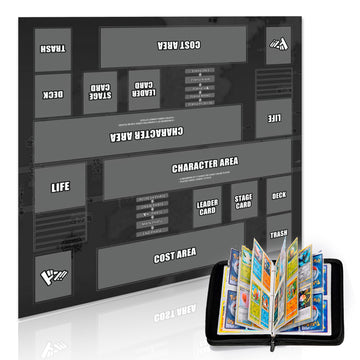 Extalas Playmat For One Piece Card Game For Two Players, 24X24 Inches, With 4-Pocket Card Binder Set And 400+ Card Capacity (Bla
