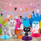 Chinco 16 Pcs Cat Theme Birthday Party Decorations Party Supplies Kit, Includes Cat Party Banner With 6 Hanging Cutouts 6 Hanging Swirl Decor And 3 Birthday Honeycomb Party Decoration(Cool Style)