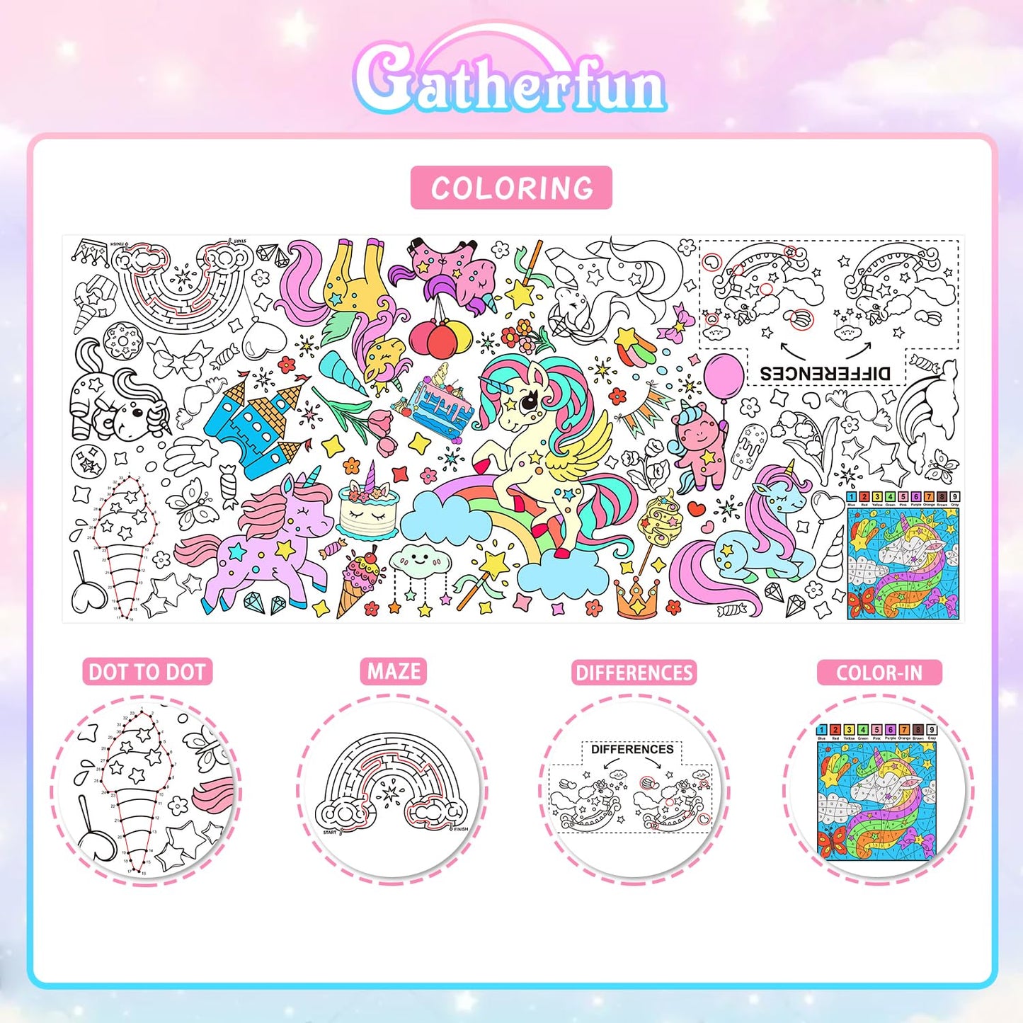 Gatherfun Birthday Party Giant Coloring Poster - 31.5X 72 Inches - Versatile Classroom Wall D  Cor & Birthday Activity - Birthda