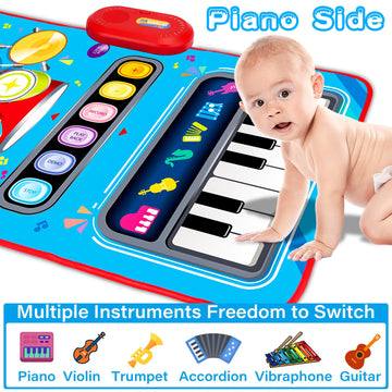 Baby Toys For 1 Year Old: Baby Musical Mat Toddler Toys Age 1-2 - 2 In 1 Piano Drum Babies Play Mat - Infant Music Toy 12-18 Months Babies Birthday Valentines Gifts For 1 2 3 Year Old Boys Girls