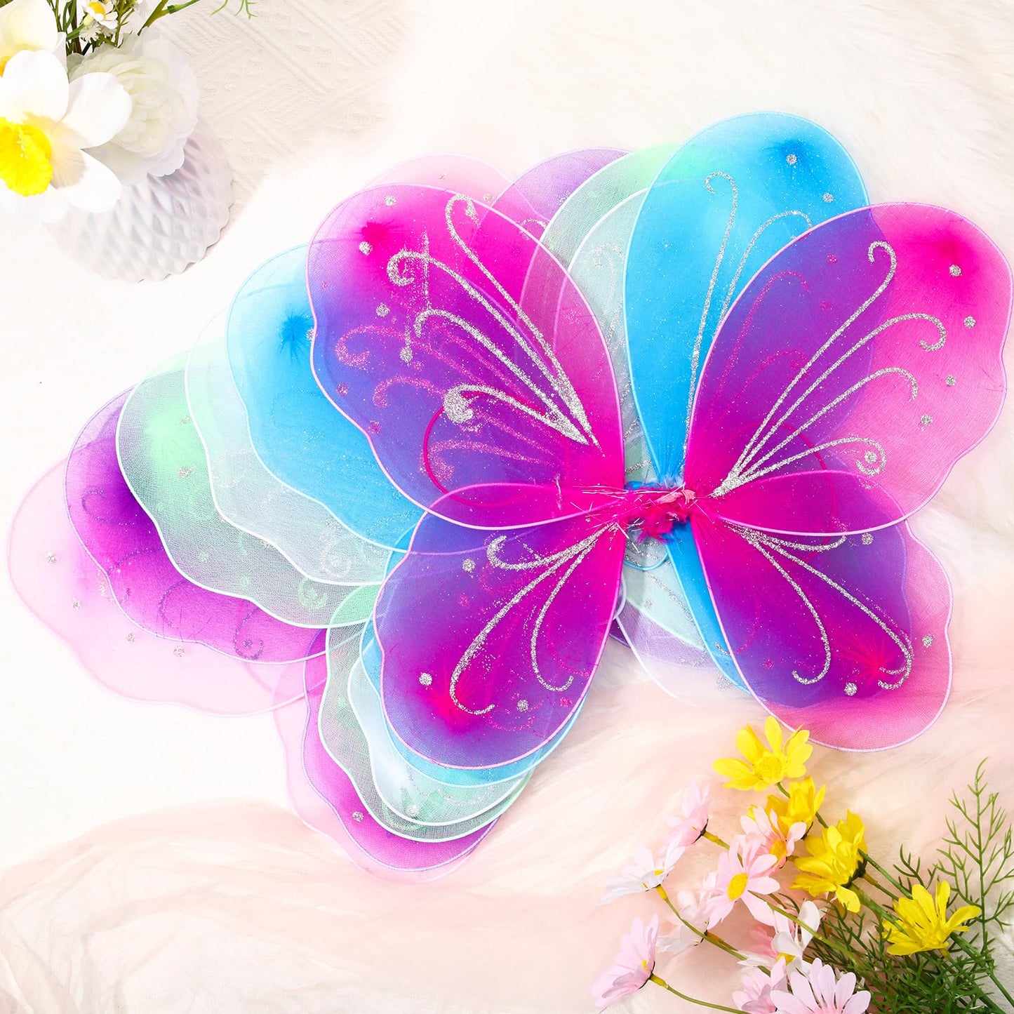 24 Pcs Fairy Wings Kids Bulk, Butterfly Angel Costume Wings for Girls 20 x 21 Inch, Fairy Princess Wings Fairy Birthday Decorati