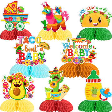 JOYMEMO 8 Pieces Mexican Fiesta Baby Shower Honeycomb Centerpieces - Taco Bout Decorations, A Little Baby is On The Way Table To