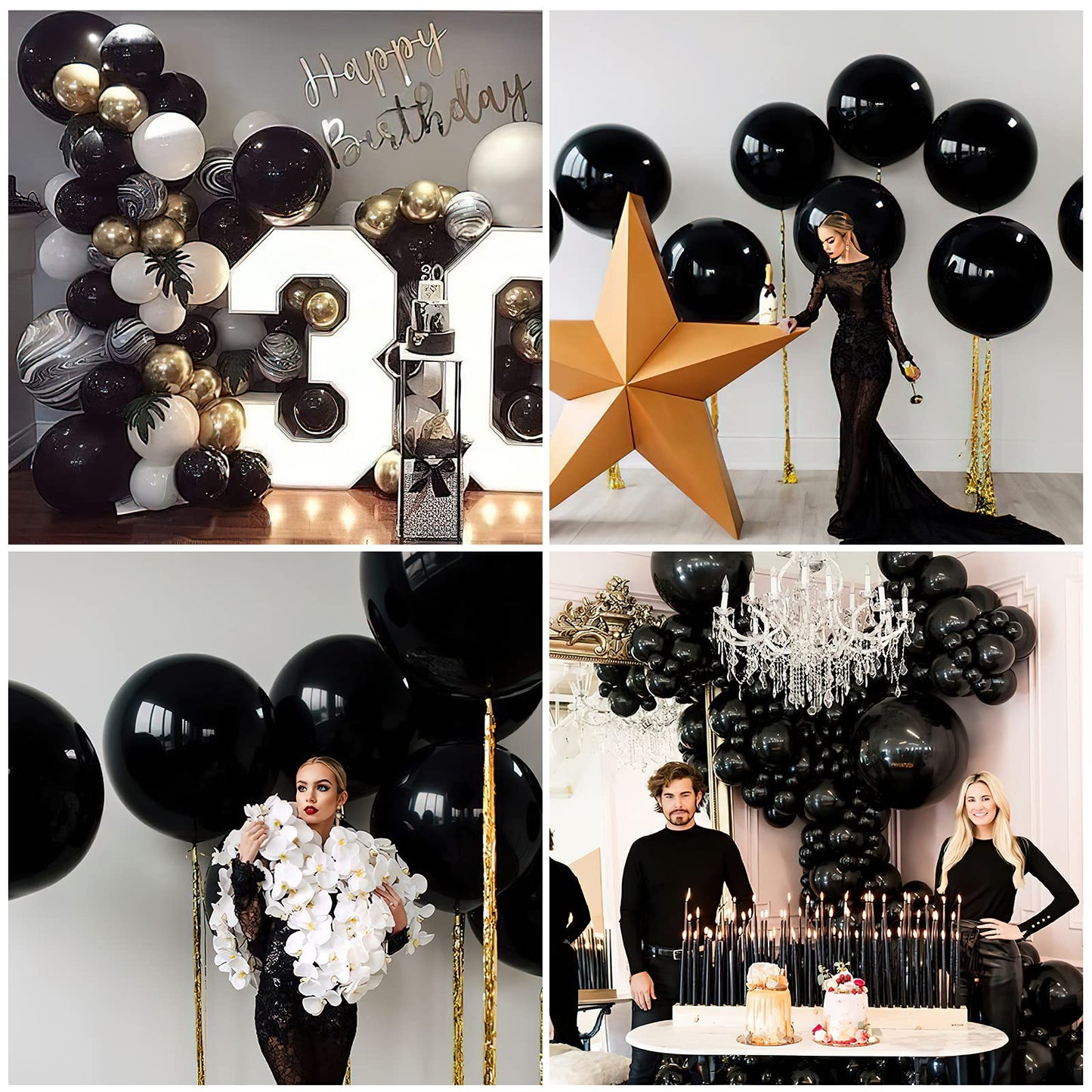 Partywoo Black Balloons, 4 Pcs 36 Inch Large Matte Black Balloons, Big Black Balloons For Balloon Garland Or Arch As Party Decorations, Birthday Decorations, Retirement Party Decorations, Black-Y18