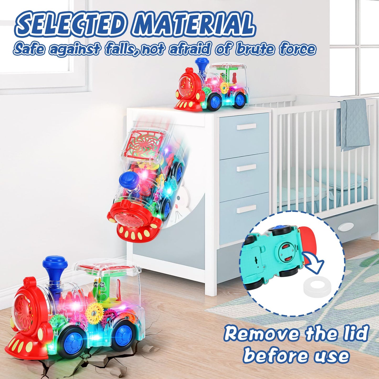 Light Up Train Toys,Fun Electric Transparent Gear Sensory Toy For Kids With Colorful Light Music And Moving Gears,Tummy Time Crawling Baby Toys For Boys Girls