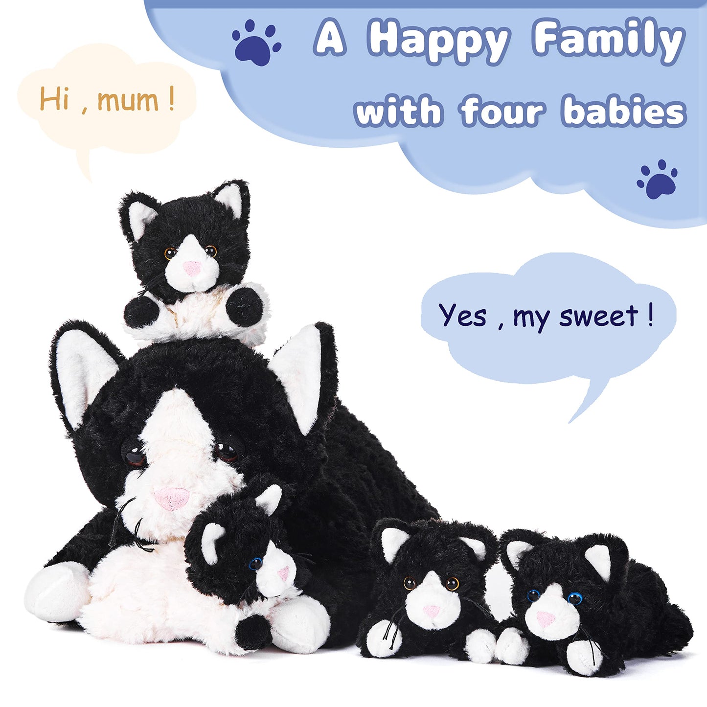 Ikasa Mommy Cat Stuffed Animal Mom And Baby Plush Toy,Cute 16' Soft Cuddly Huggable Toys With Little Mini Babies Kitten,Gifts For Kids Girls Boys