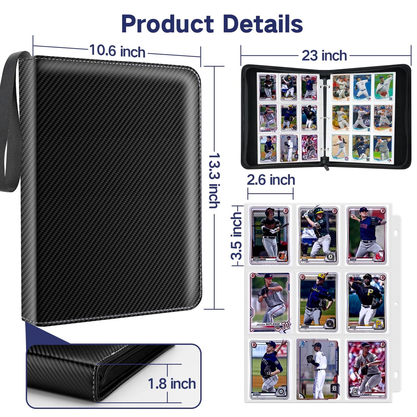 Card Binder 9 Pocket  900 Pockets Trading Card Holder Compatible with Game Cards  Baseball Card  Football Card enhanced Zipper Case Album Book Storage Gift for Boy and Girls  Large  Black
