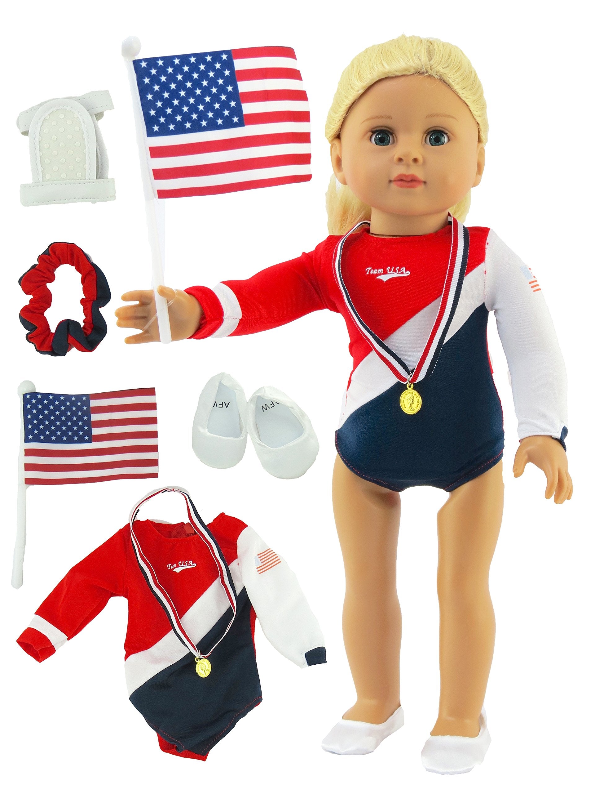American Fashion World Super Fun Gymnastic for 18-inch Dolls| 5 Piece Set | enhanced Quality & Trendy Design | Dolls Clothes | Outfit Fashions for Dolls for Popular Brands