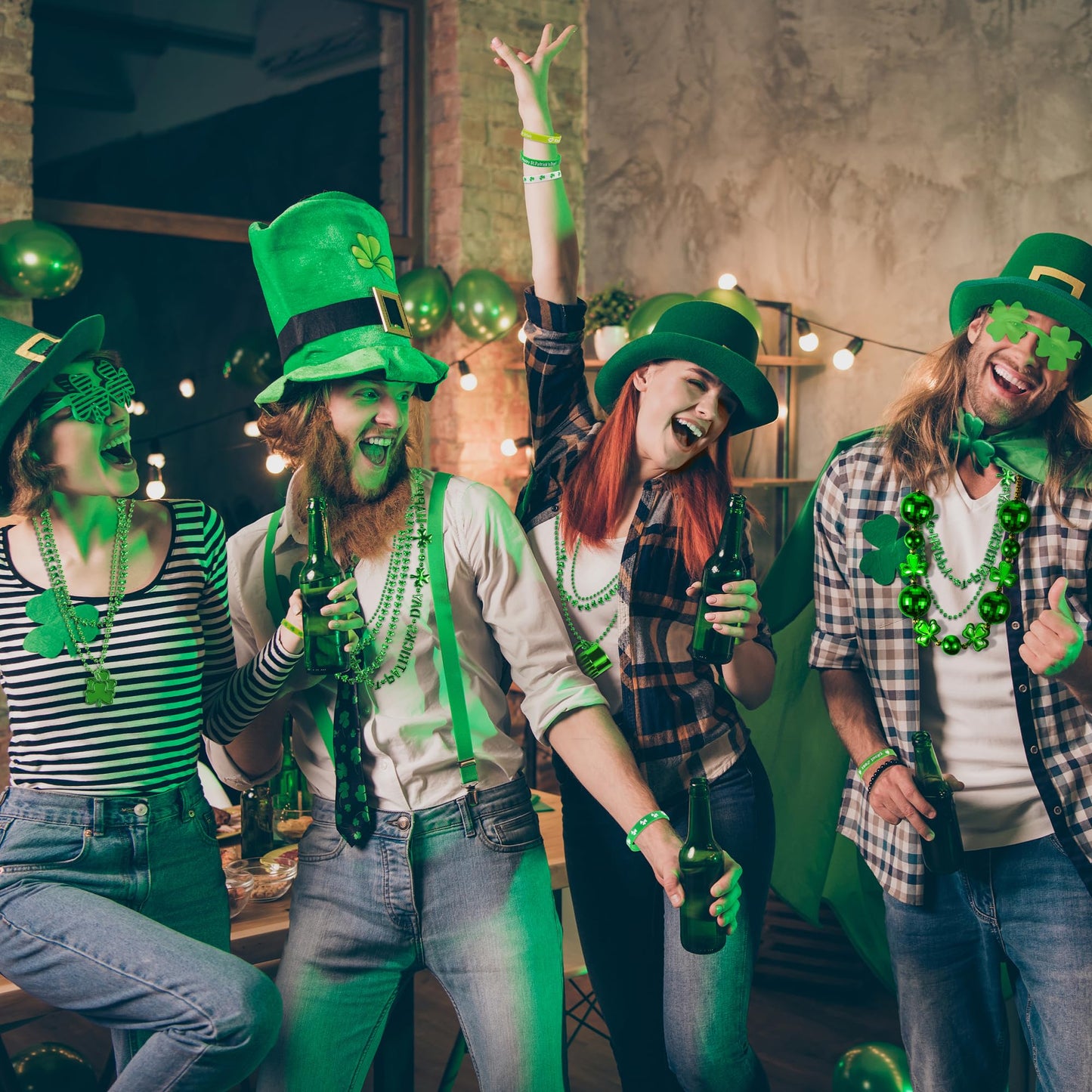 50 Pcs St Patricks Day Decorations, St Patricks Day Accessories, With 9 Green Shamrock Glasses, 27 Necklaces, 24 Bracelets, St P
