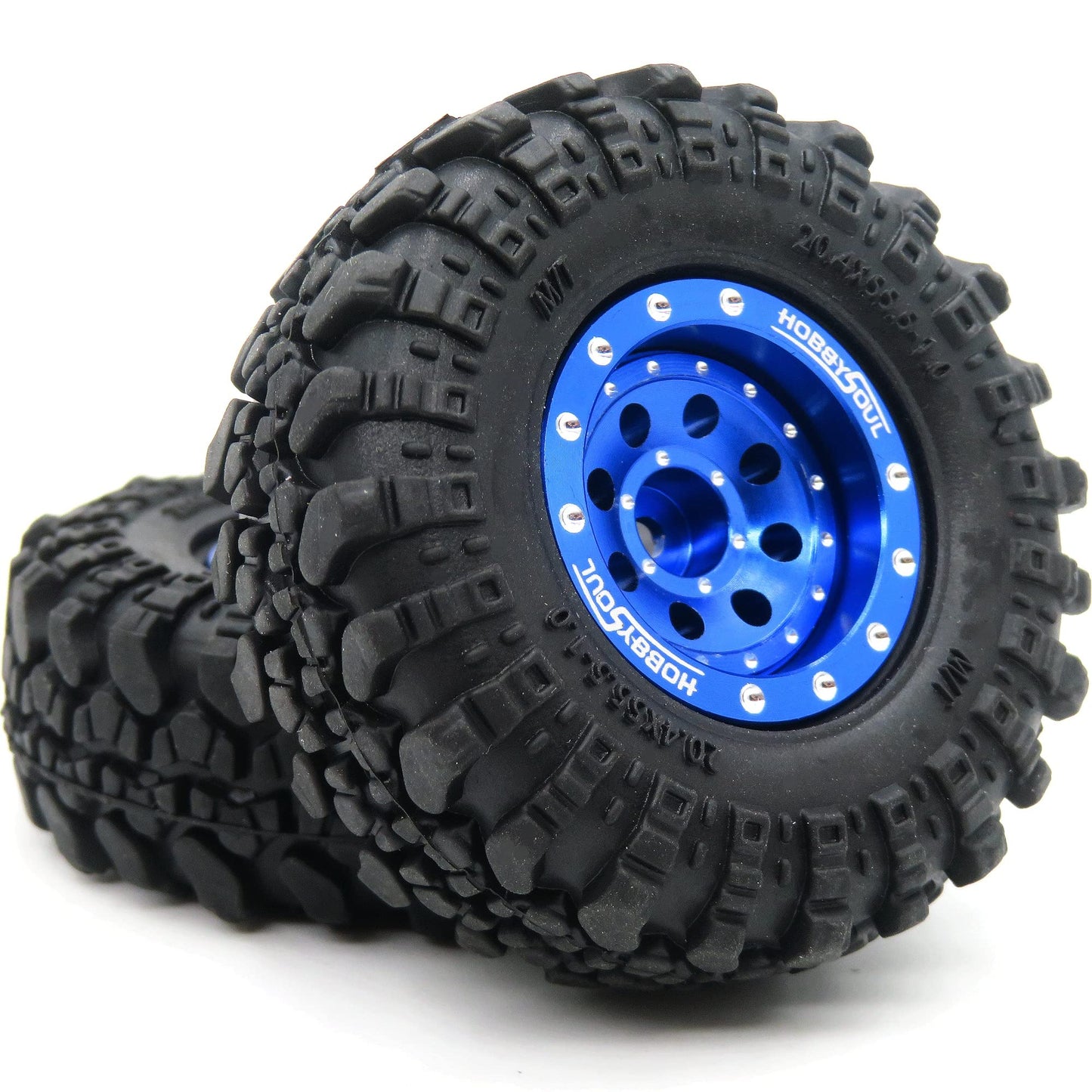 Hobbysoul 1/24 Tires Mounted On Heavy Adjustable Offset 1.0 Beadlock Wheels Blue, 7Mm Hex Rims 1.0 Beadlock Wheels And Tires For