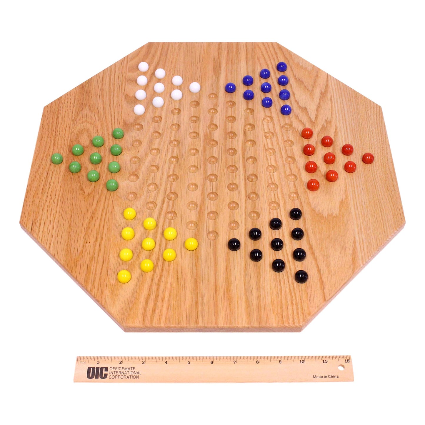 Amishtoybox.Com Oak Wooden Chinese Checkers Board Game Set, Hand-Painted, 19'' Wide