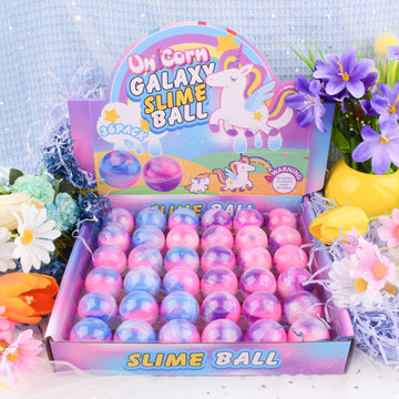 36 Pack Unicorn Galaxy Slime Balls, Unicorn Party Favors for Boys and Girls, Wet, Non-Sticky, Mess-Free, Stress Relief, Super So
