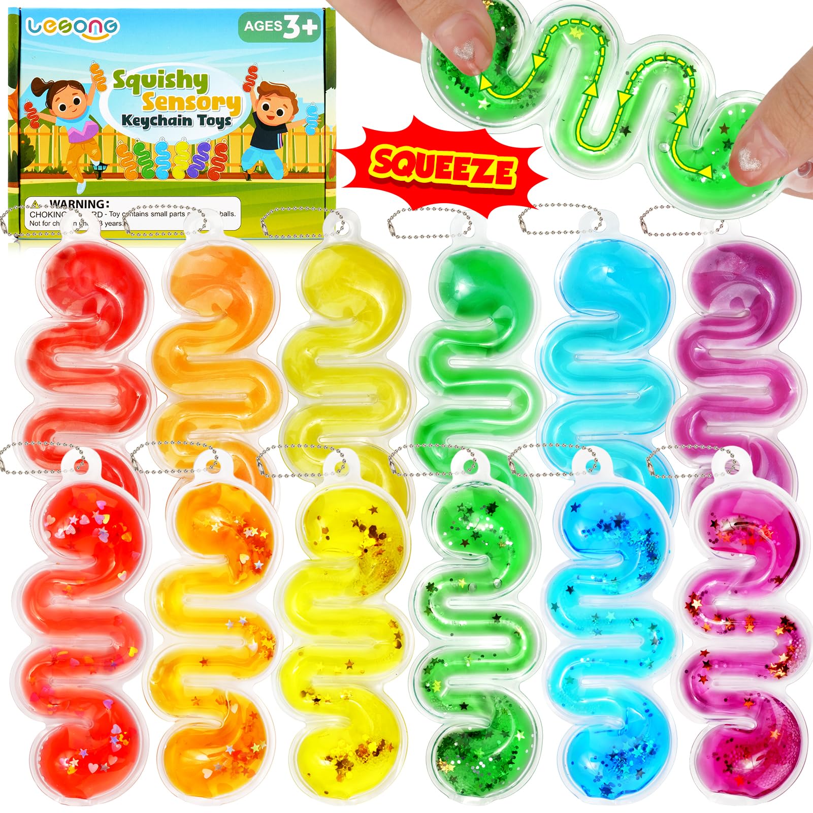 Lesong Sensory Squishy Toys Kids Toddlers - Fidget Toys Sensory Tubes Calming Down Tools Filled With Goo, Glitter, Small Fidget 