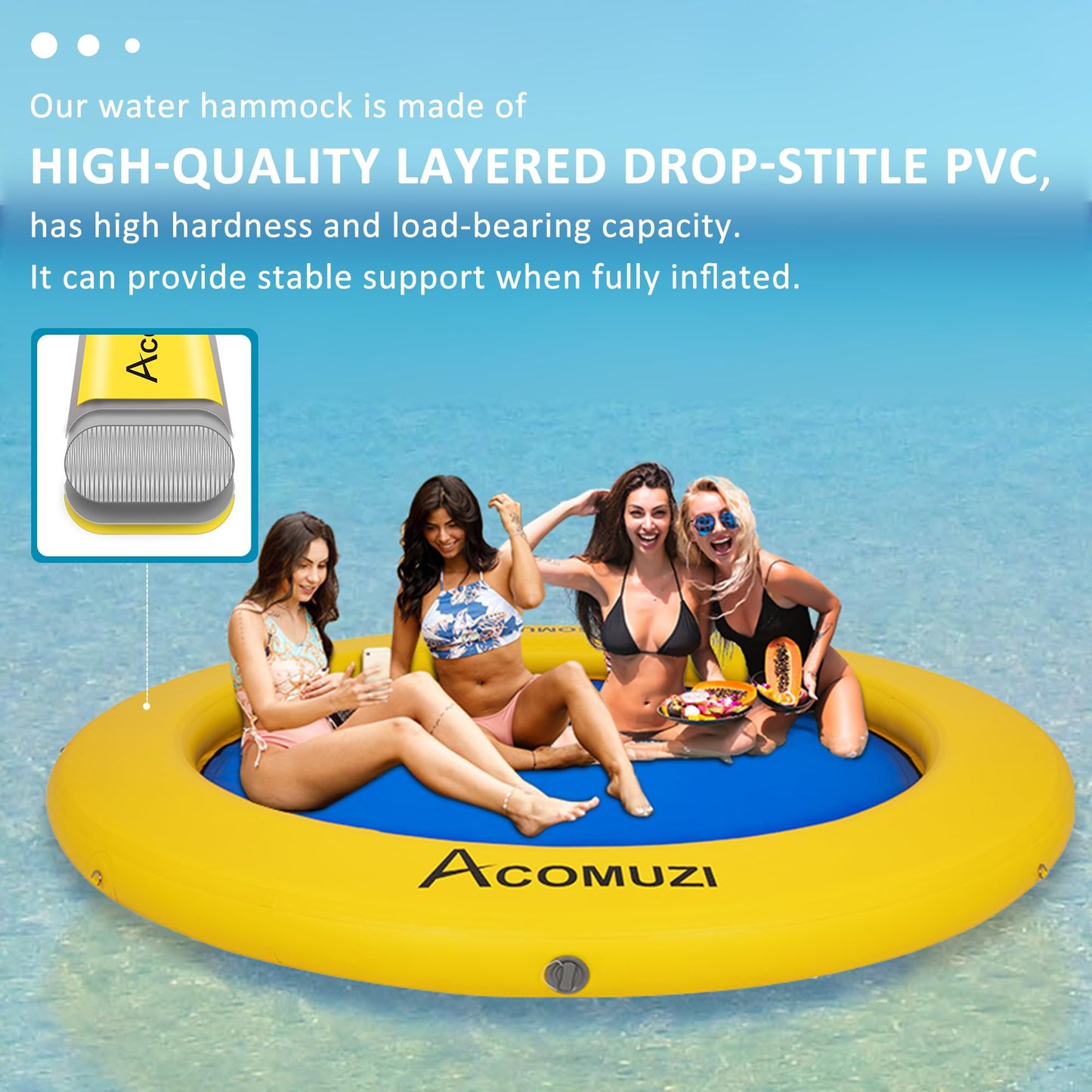 ACOMUZI 8FT Inflatable Water Hammock Float, Heavy Duty Pool Raft, Yellow Blue