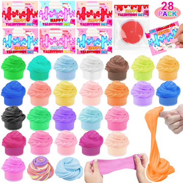 Amenon 28 Pack Butter Slime Kit Putty Colorful Stress Relief Toy For Kids Classroom Exchange Gifts School Games Prizes Party Favor Boys Girls Valentine Gifts For Kids With 28 Cards Valentines Toy