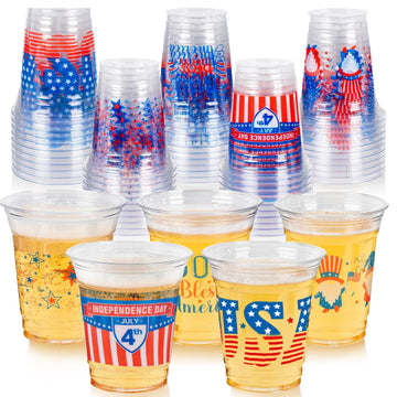GuassLee 50pcs 4th of July Party Cups Plastic Disposable Cups for Independence Day Memorial Day Party Decor Supplies (12 oz)