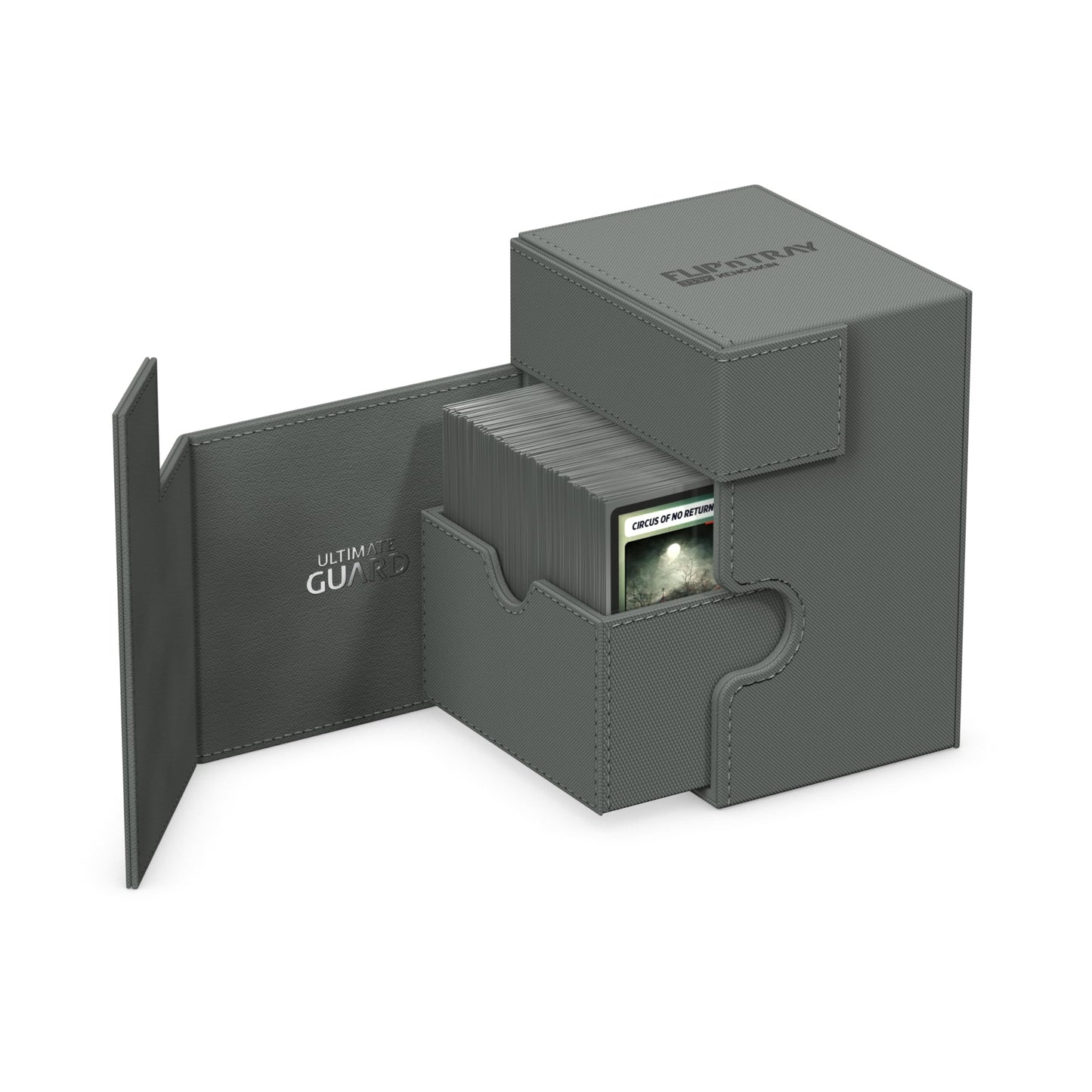 Ultimate Guard Flip'n'Tray 133+, Deck Case for 133 Double-Sleeved TCG Cards + Dice Tray, Grey, Independent Magnetic Closure & Mi