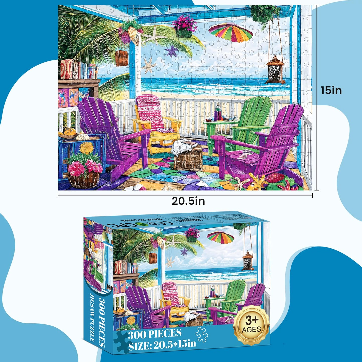 300 Piece Puzzle for mature-themeds Jigsaw Puzzles 300 Pieces Seaside Scenery Puzzle for Kids mature-themed Senior Beach Jigsaw Puzzle for mature-themeds 300 Pieces Challenging Puzzles Family Activity Game Nights Gifts