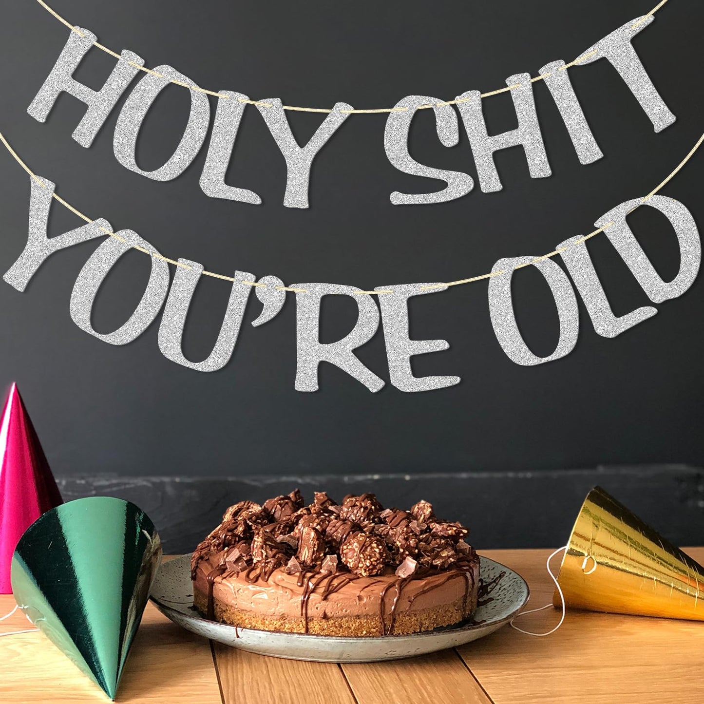 Holy Shit You'Re Old Banner Silver Glitter For 30Th 40Th 50H 60Th 70Th 80Th 90Th Funny Birthday Banner Sign Bunting Party Decor Photo Booth Props (Silver)