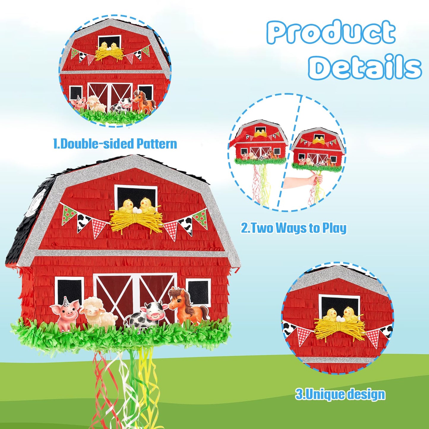 WERNNSAI Red Farm Animal Piata - Farm Baby Shower Decorations Animal Pinata Party Game for Kids Birthday Celebrations Milk Farm