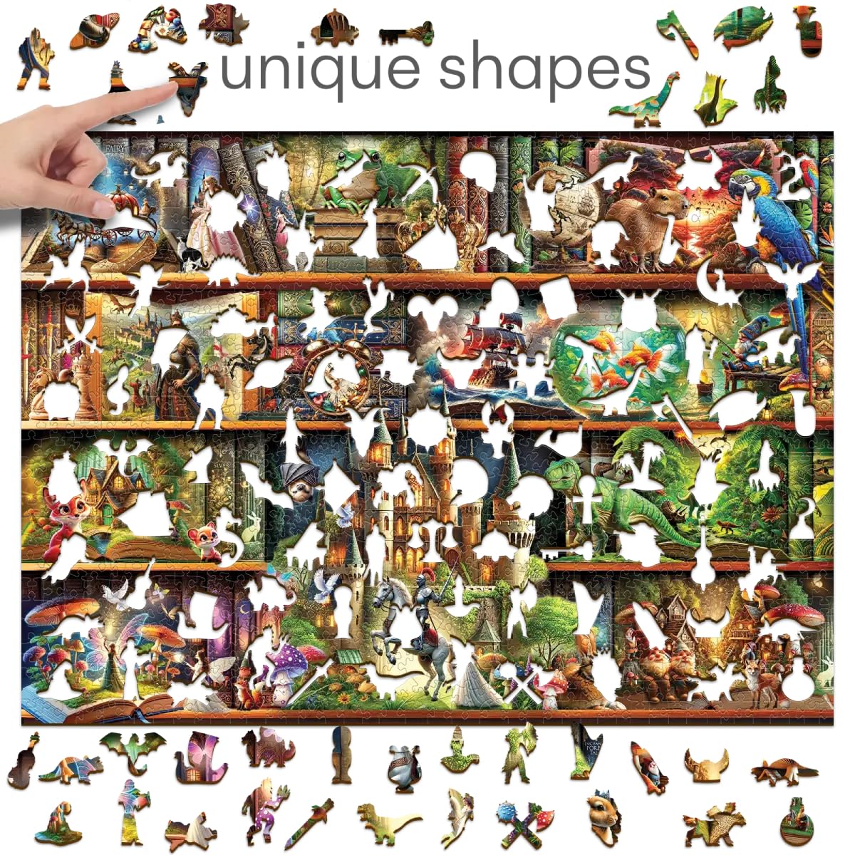 WOODEN.CITY Wooden Puzzles for mature-themeds 1000 Pieces - Stories on Every Shelf - Bookshelves Scene | Made in EU | Gift for Book Lovers | Size 21 25 x 15 5 in