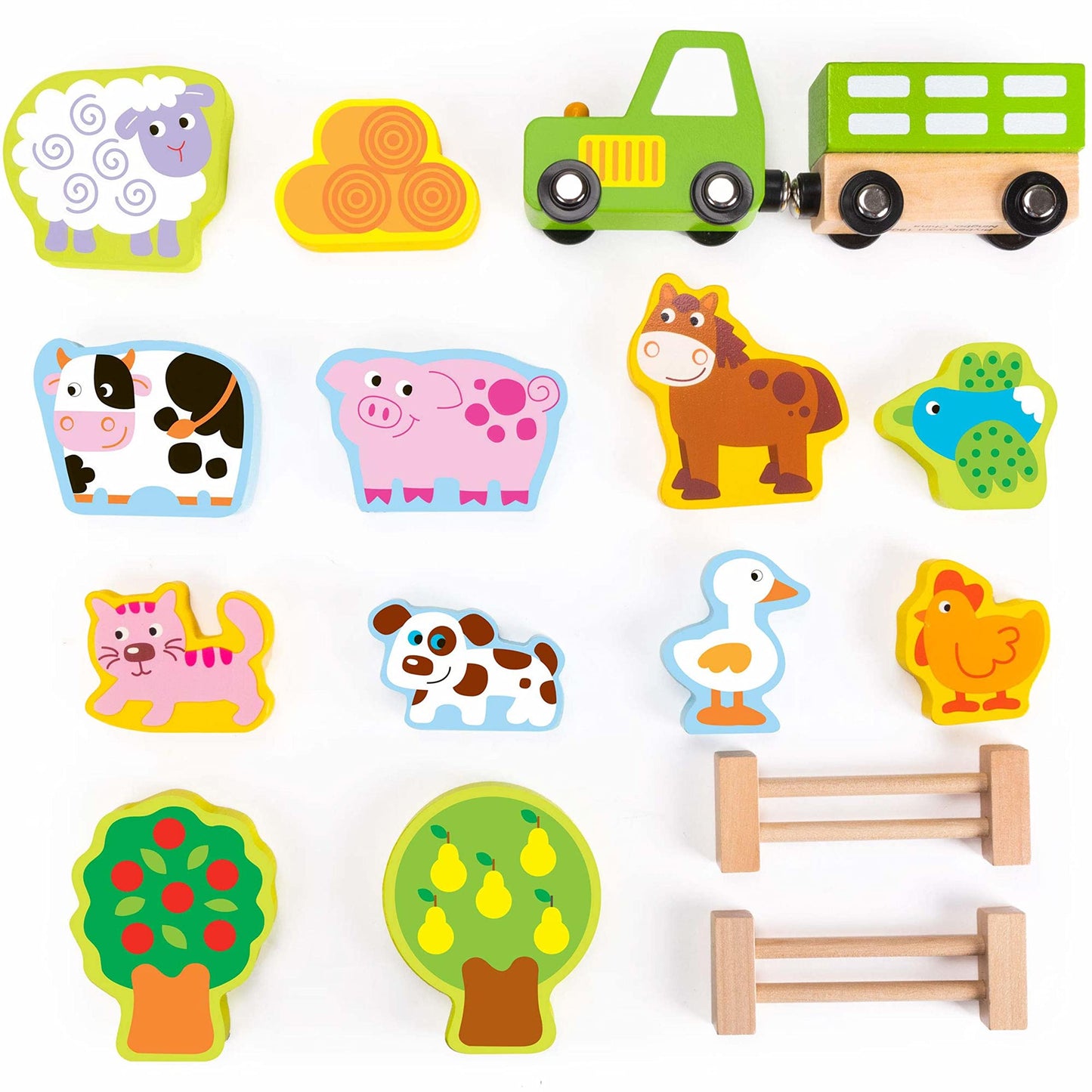 Take-Along Barnyard Toy - Foldable Barn Box With Farm Animals For Kids - Wooden Fences, Crops, Hay, Horse, Cow, Sheep, Pig, Rooster, Duck, Bird, Cat, And Dog, Tractor, Cart, And Carrying Case