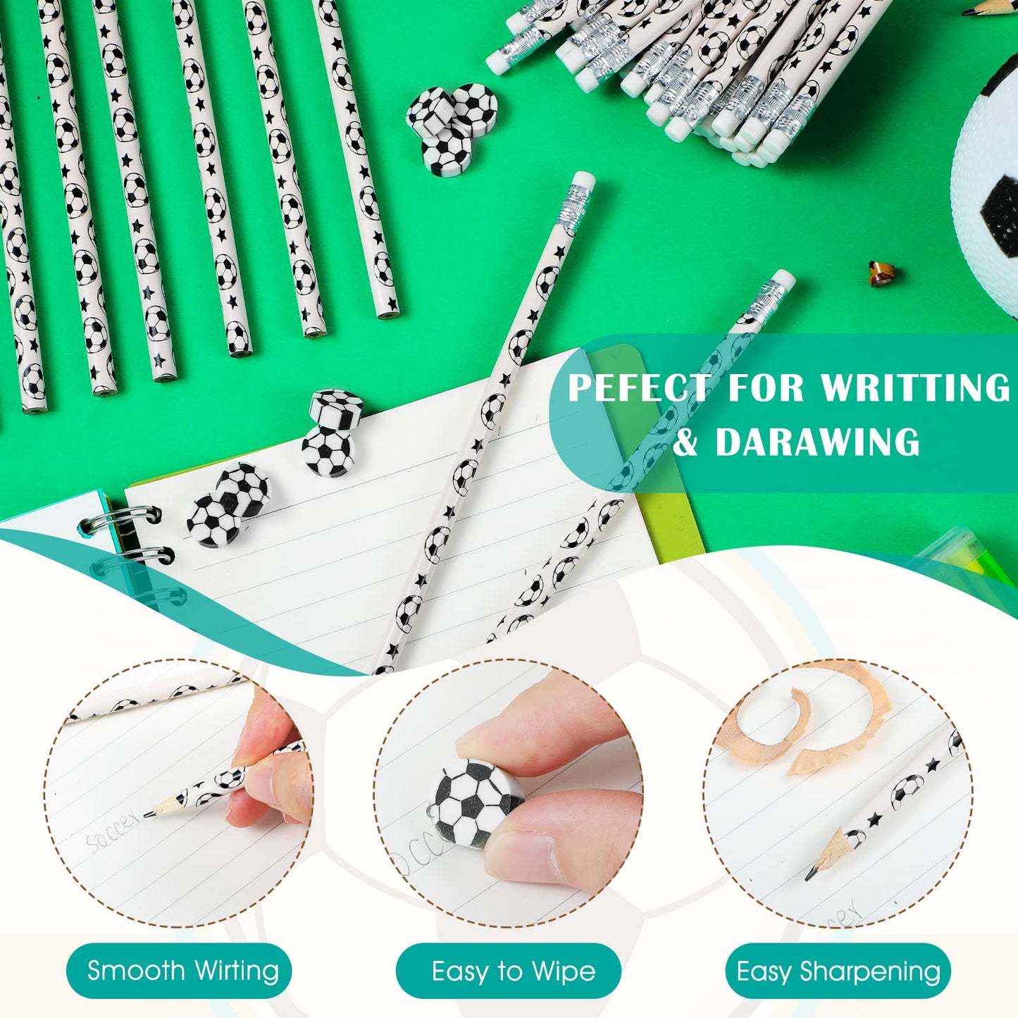 Tinlade 36 Pcs Sports Pencils For Kids Fun Wooden Pencils Boys Pencils For Kids Sports Themed Birthday Party Favors School Office Supplies(Soccer)