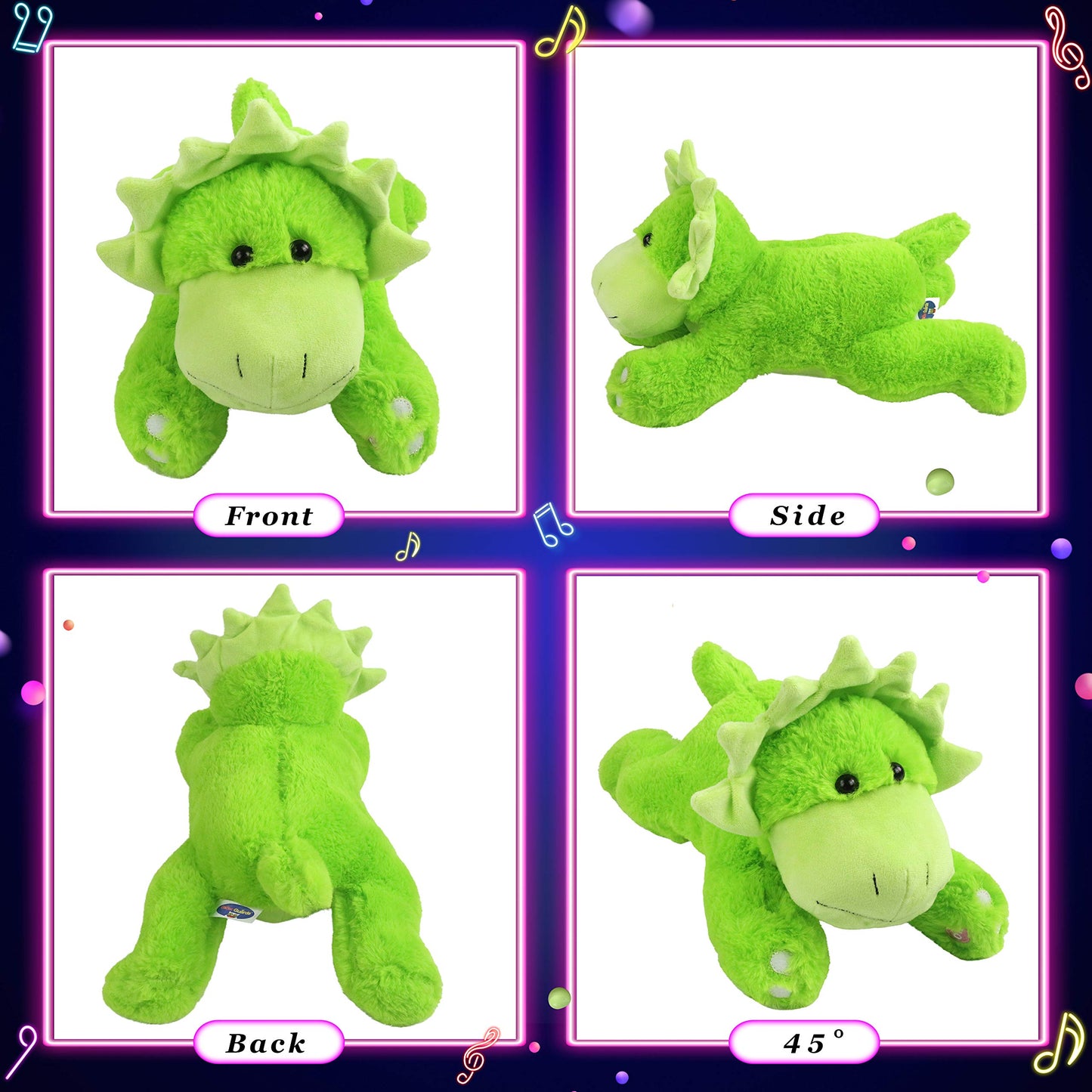 Glow Guards 15'' LED Plush Triceratops Dinosaur Stuffed Animal, Green Glow in the Dark Toy for Kids, Perfect for Birthdays and Children's Day