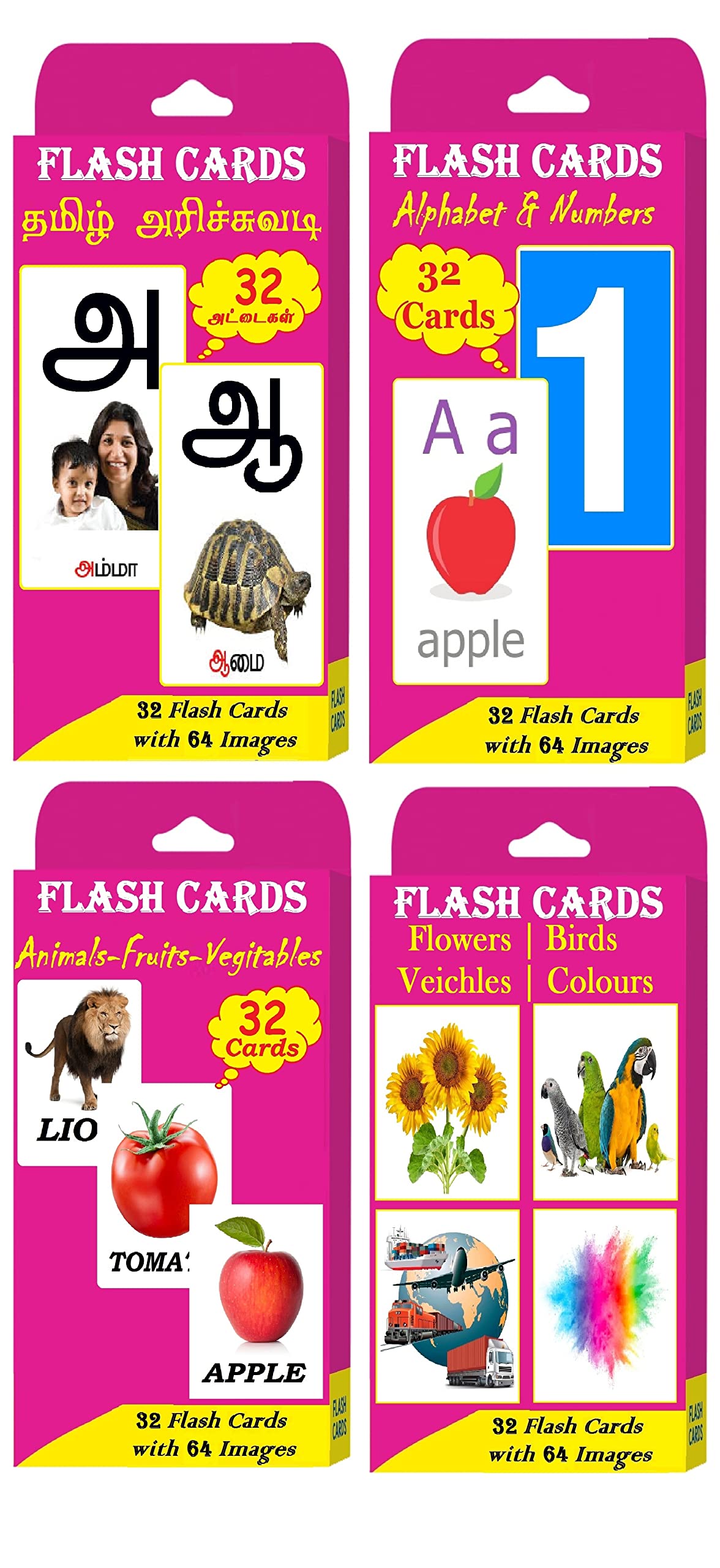 Tamil & English Flash Cards For Kids | 128 Flash Cards & 256 Images  Early Learning Flash Cards Of Alphabet, Numbers, Fruits, V
