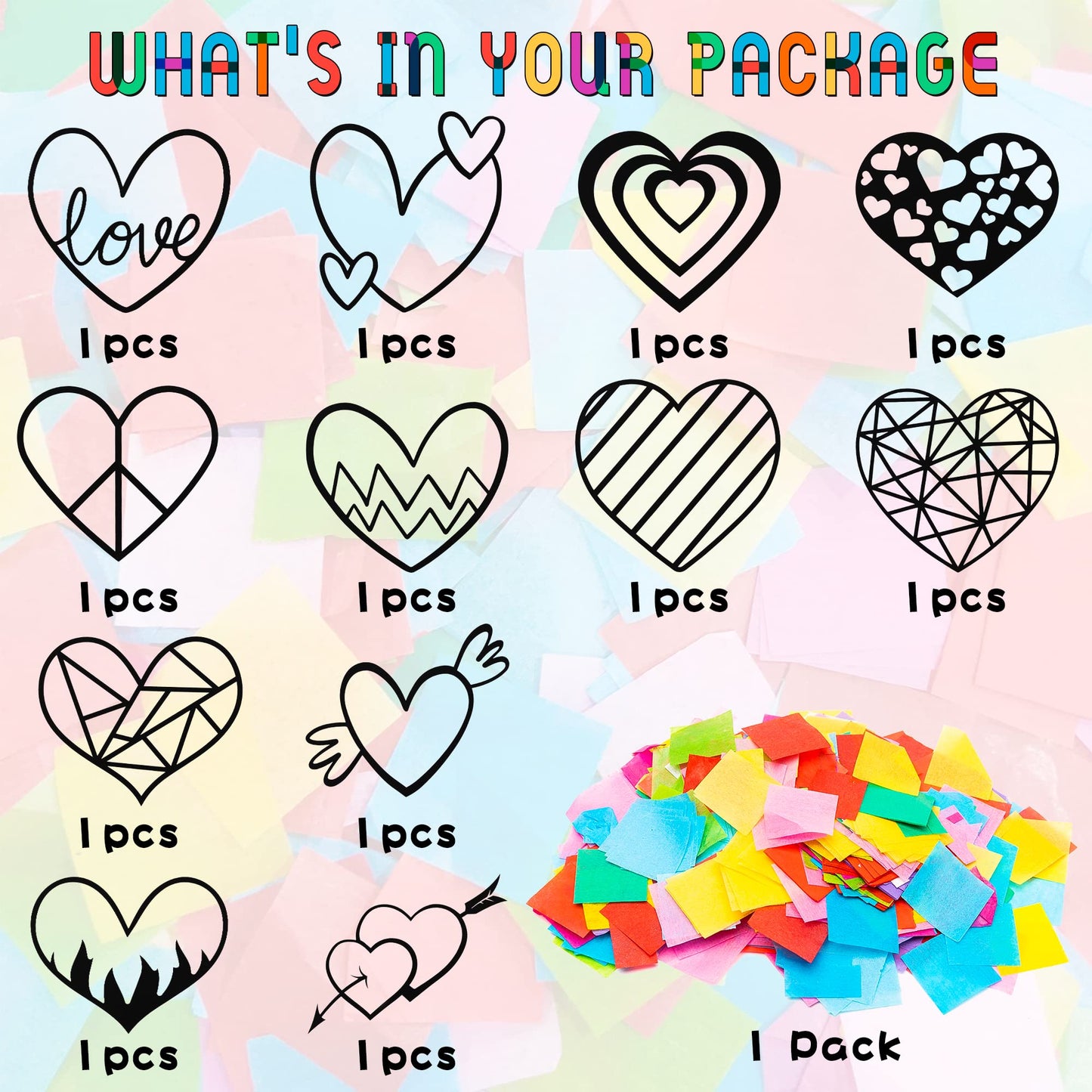 Haooryx 12Pcs Valentines Heart Paper Suncatcher for Kids, Heart Shaped Tissue Paper Craft DIY Window Stained Glass Effect Suncat