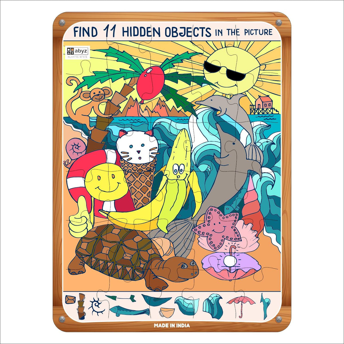 ABYZ Wooden Jigsaw Puzzle  Funkey Beach Art for Fun Educational & Little Explorers, 30Pieces & Pack of 3 Fun Games with Multic