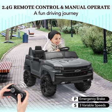 Hetoy 24V 2-Seater Truck Licensed Chevrolet Silverado Ride On Car Toy w/Parent Remote Control,4xSpring Suspension, 3 Speeds, Wir