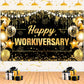 Happy Work Anniversary Decorations - Gold & Black Workiversary Banner Backdrop for Employee Appreciation