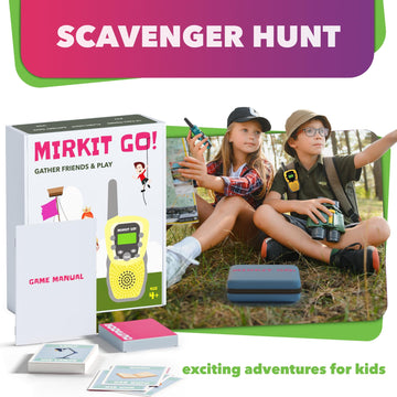 MIRKIT GO! 4X Walkie Talkies for Kids - Yellow & Blue with 4 Fun Games: Scavenger Hunt, Capture The Flag, Police Game, Hide and Seek!