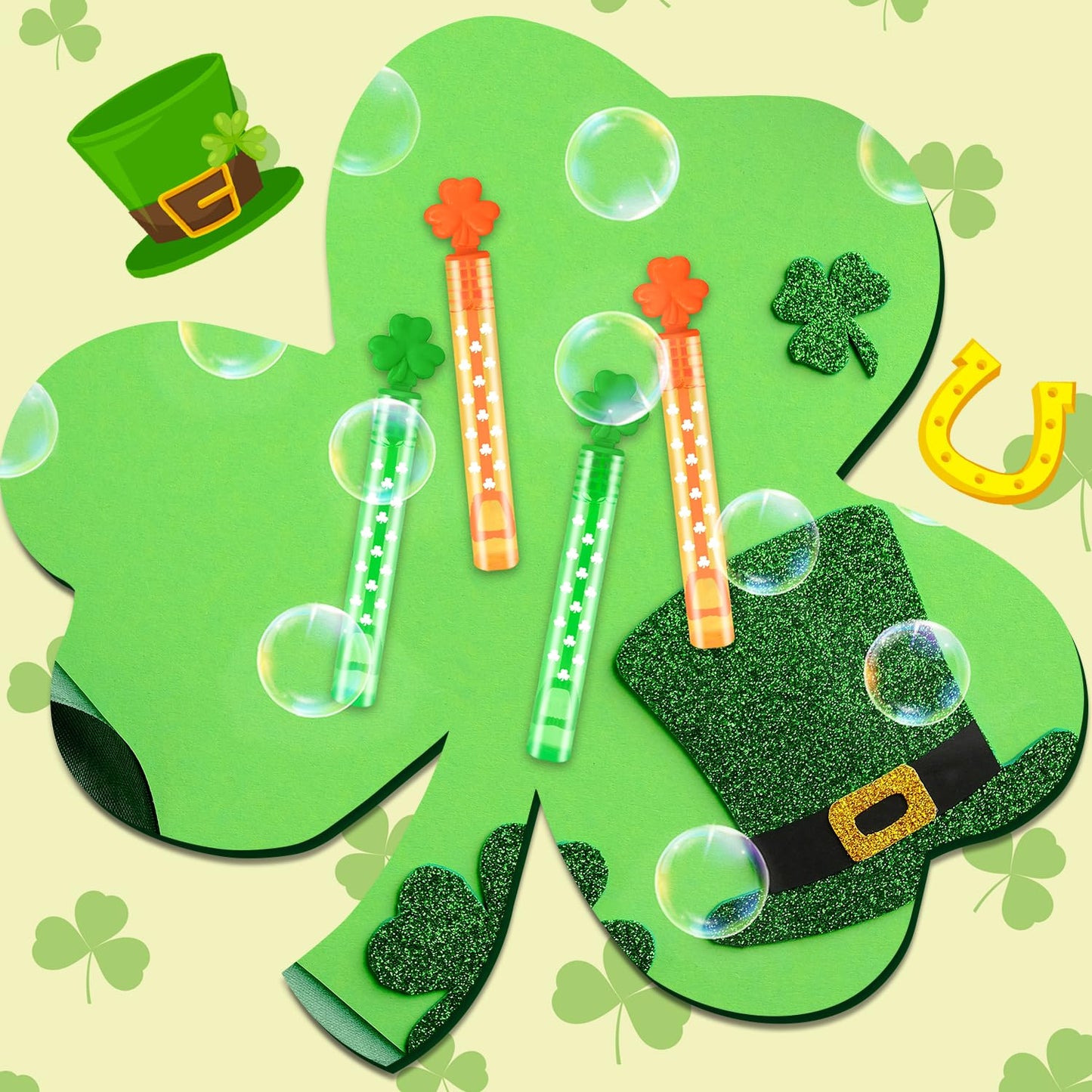 Bulk St Patrick'S Day Party Favors Supplies Goodie Bag Stuffers For Kids 64 Pack, Shamrock Mini Bubble Wands Toys Gifts For Todd