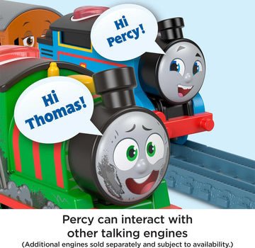 Thomas & Friends Motorized Toy Train Talking Percy Engine With Phrases & Sounds Plus Harold The Helicopter For Ages 3+ Years