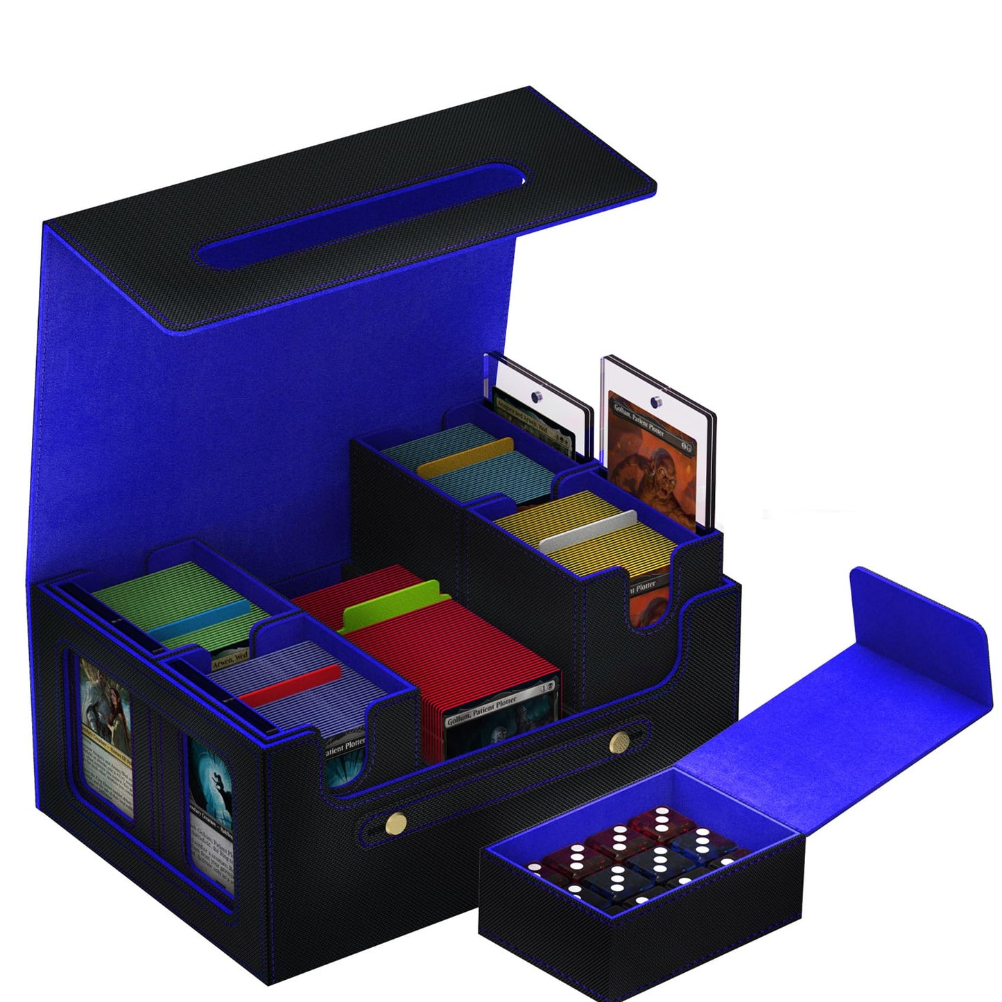 ArtBoutiq Commander Deck Box for MTG  6-Deck Modular Card Case with Dice Tray Holds 600+ Double-sleeved Cards  Removable Trading Cards Storage Box with 35PT Magnetic Card Holders for TCG  Black Blue
