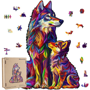 Wooden Puzzles for mature-themed  Wolf Family Jigsaw Puzzles 200 Pieces  Unique Shaped Animal Wood mature-themed Puzzle  Best Gifts for mature-themeds and Kids Family Games 9.8 * 12.6inches