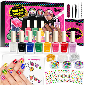 Tomons Nail Polish Set Non Toxic Kids Nail Polish Kit for Kids Ages 7-12, Birthday Gifts for 6 7 8 9 10 11 12 Year Girl, Glitter