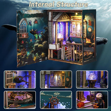 Book Nook Kits for mature-themeds - Ocean Mystery 3D Puzzle with LED | Pirate Shipwreck Diorama & Seashell Decor | Unique Gifts for Adventure Lovers (Blue)