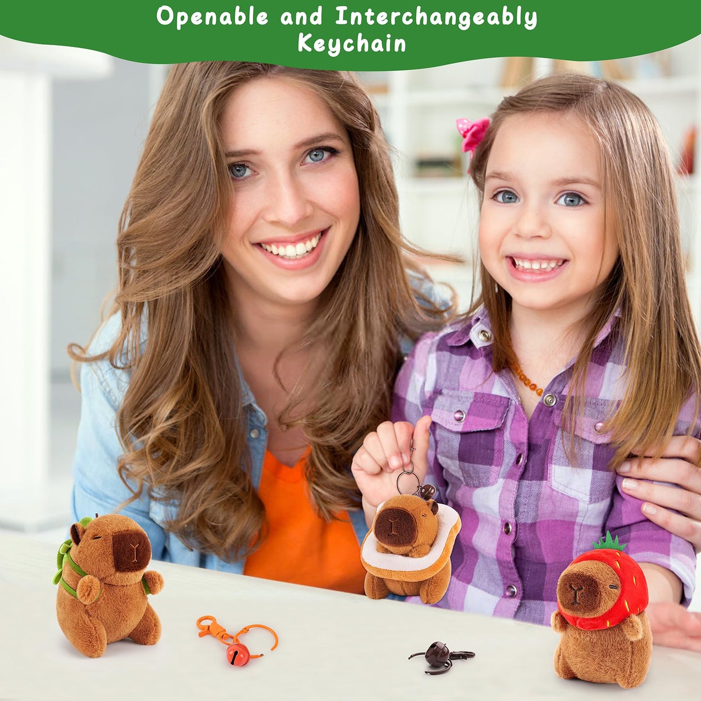 Achwishap 3PCS Capybara Plush Keychain,Cute Keychain Capybara Stuffed Animal,Soft Capybara Plush Toys Key Chain,Kawaii Plushie S