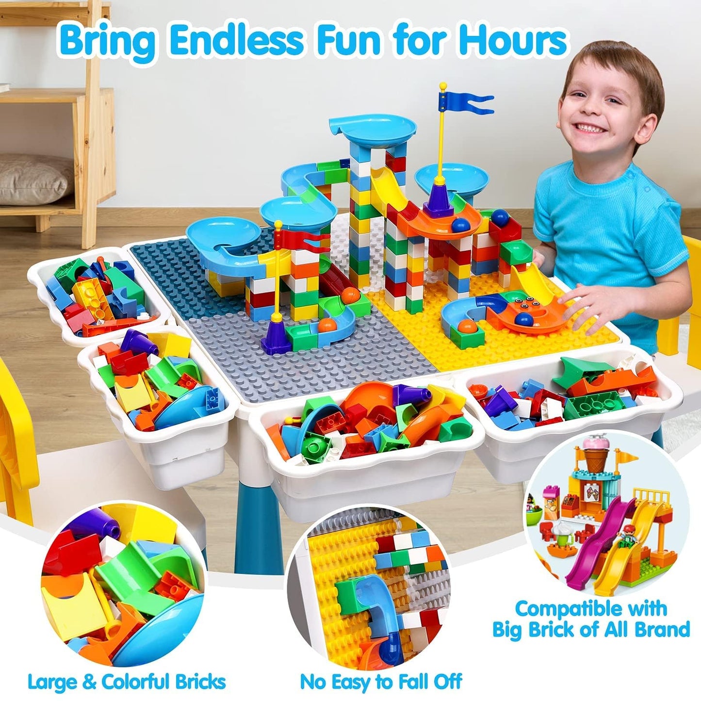 OCATO Kids Activity Table Set with 152Pcs Marble Run Blocks, Multicolor, Size 230, Model 1081, STEM Toys for Ages 3-6