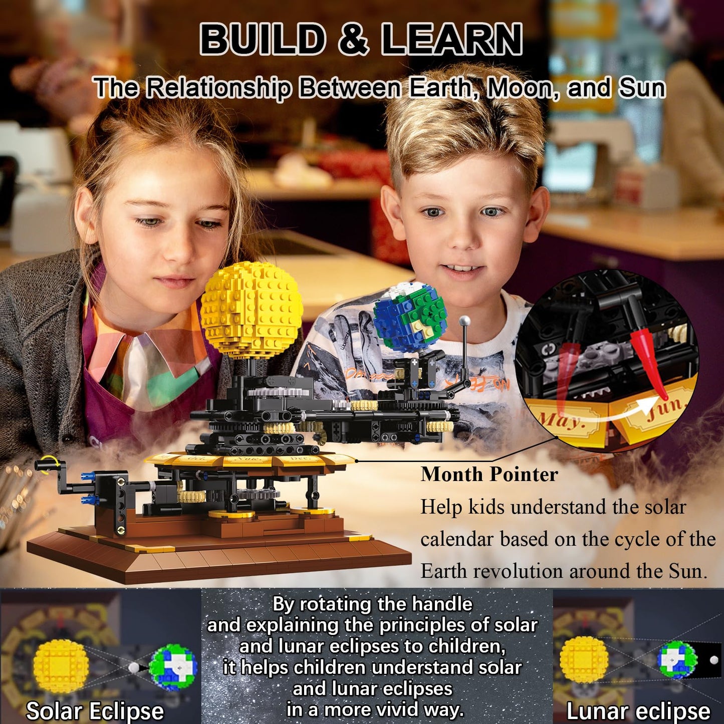 Leaphzot Solar System Earth Moon Sun Model,Astronomical Science Educational Building Blocks Sets,Kid'S Brain-Inspired Space Toys